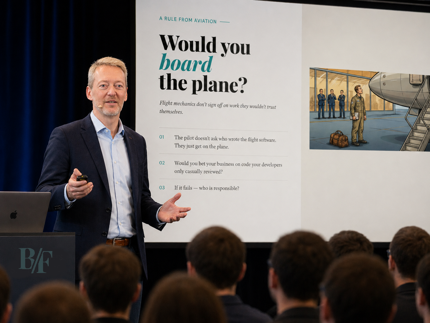 Bo Frese presenting at a tech event